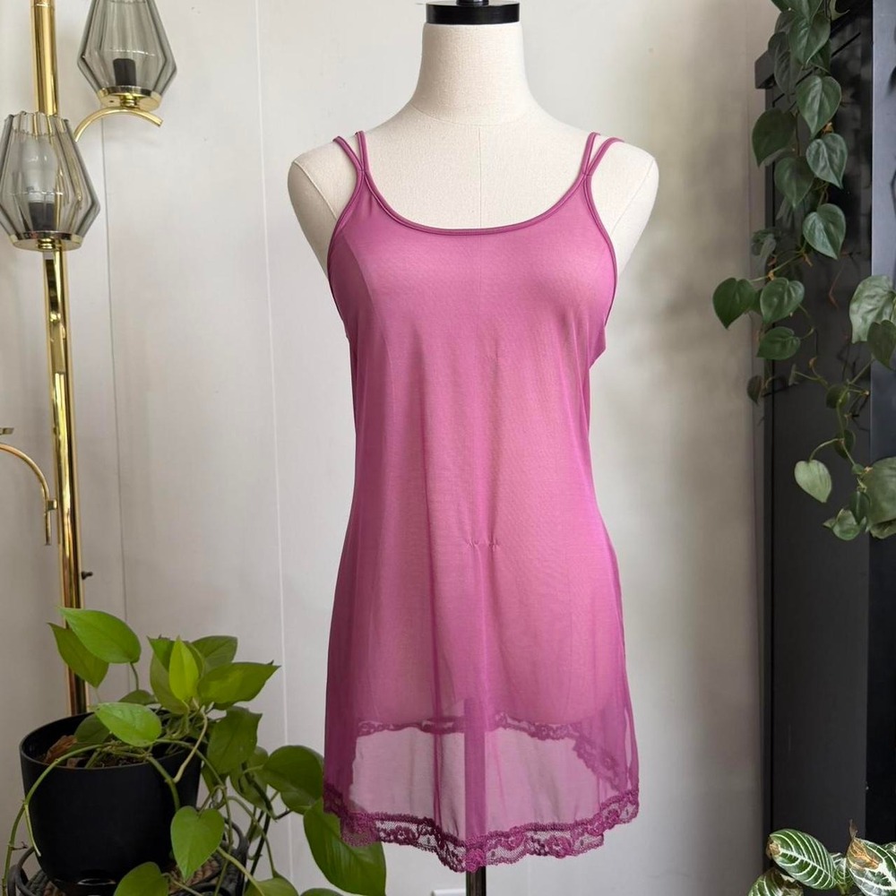Vintage 2000 Victoria's Secret Pink Mesh Lingerie Slip Lace Trim XS
